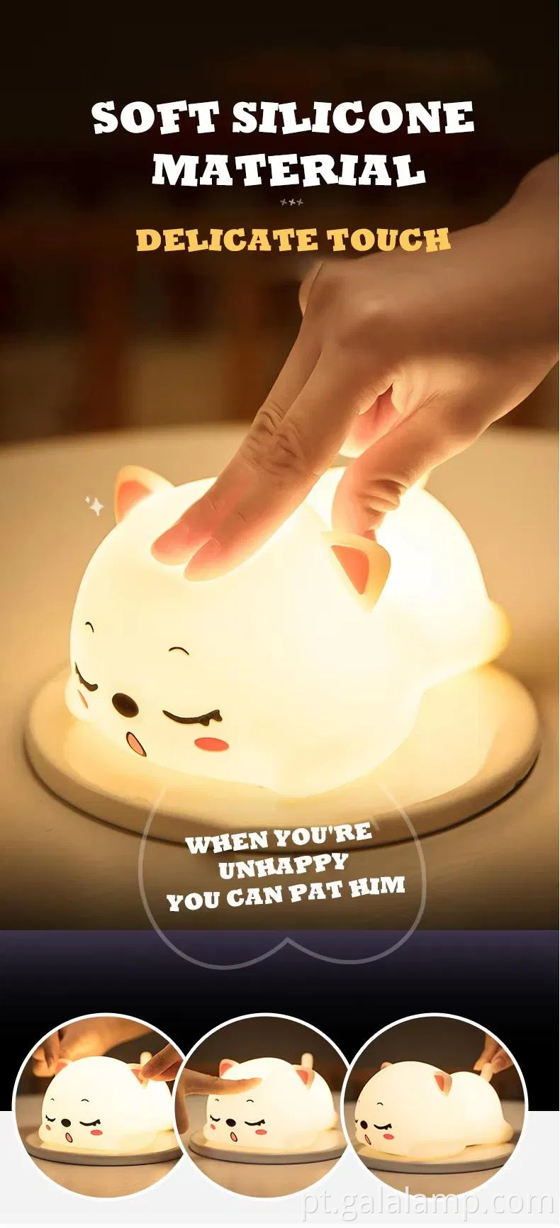 Adorável gato sono desenho animado silicone liderar luzes noturnas para crianças 'quartos noturnos